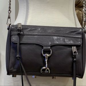 REBECCA MINKOFF Mini Mac Convertible Crossbody Bag Silver Tone Accents Leather